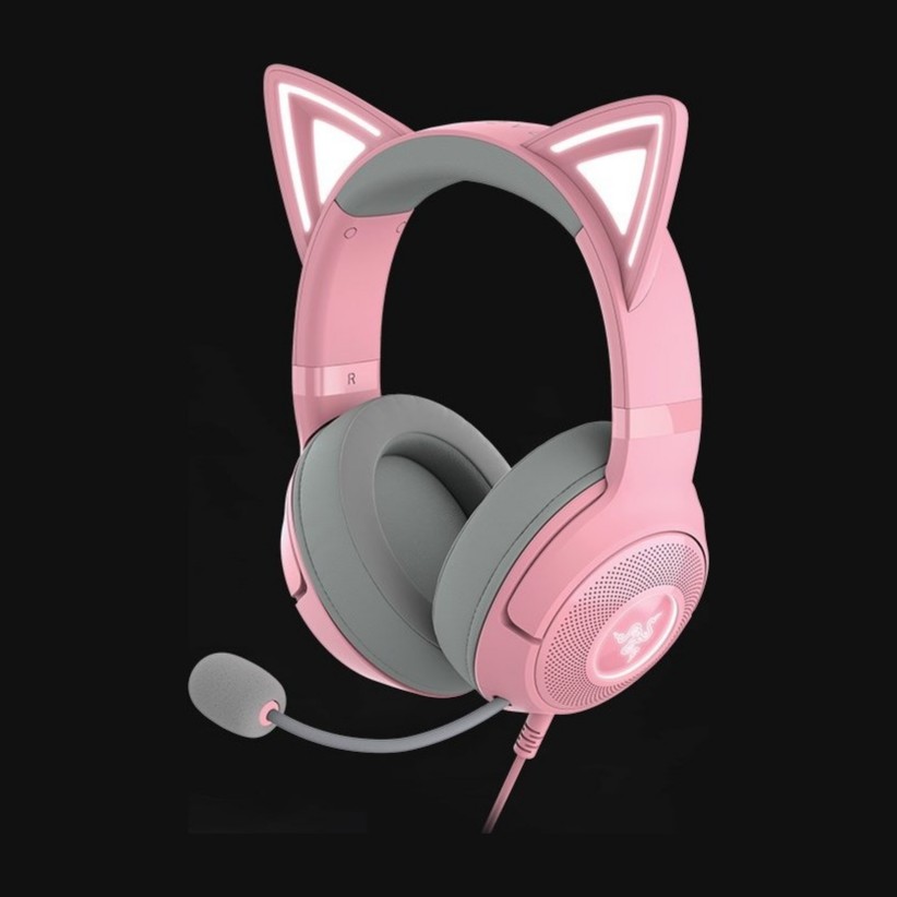 سماعة ريزر Kraken Kitty V2 بودان القطة RGB – بينك Quartz